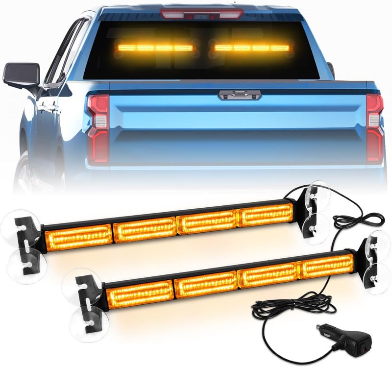 LRTER 2X 17.7 Traffic Advisor Strobe Light Bar Amber Emergency Warning Flashing Safety Front/Rear Windshield Lights for Construction Vehicles Snow Plow Tow Trucks, Amber - Image 1
